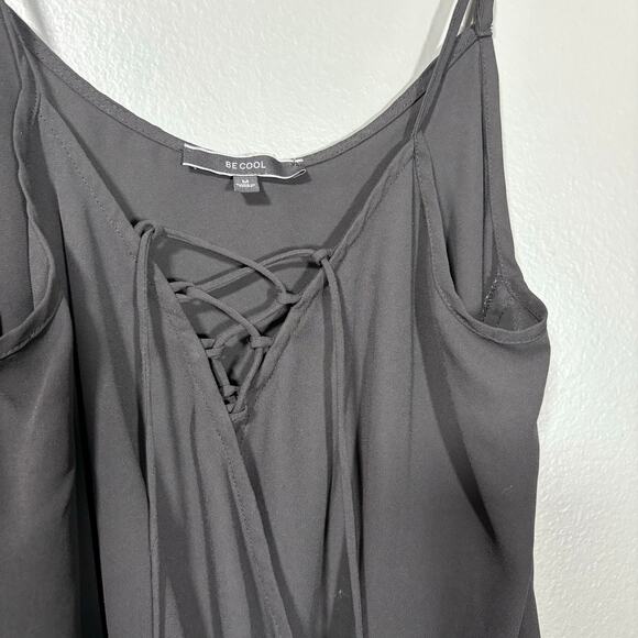 Be Cool Women's Black Faux Wrap Minimalist Tank Top - Size Medium - Spaghetti - Picture 3 of 7